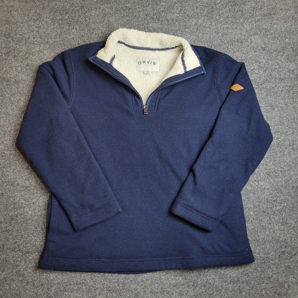 Orvis‎ Sherpa Lined Fleece 1/4 Zip Men's M Pullover Sweater Blue Heavyweight